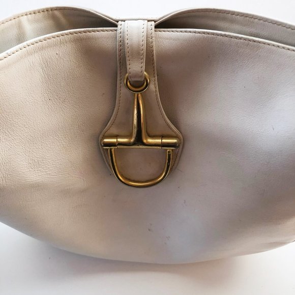 VINTAGE GUCCI WHITE LEATHER BAG HUGE HORSE BIT 60s - Picture 4 of 9